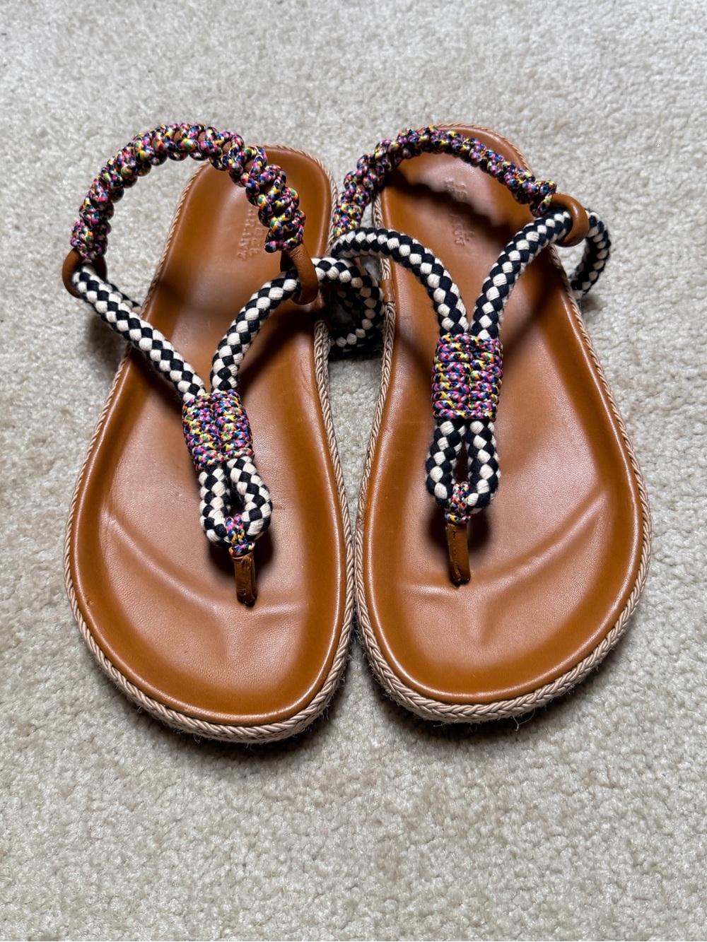 Isabel Marant Multicolor Braided Rope Brown Leather Sandals